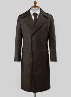 Highlander Heavy Dark Brown Herringbone Tweed GQ Overcoat