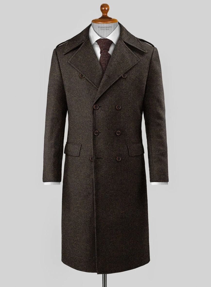 Highlander Heavy Dark Brown Herringbone Tweed GQ Overcoat 1 Highlander Heavy Dark Brown Herringbone Tweed GQ Overcoat