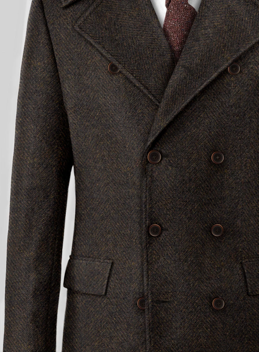 Highlander Heavy Dark Brown Herringbone Tweed GQ Overcoat 2 Highlander Heavy Dark Brown Herringbone Tweed GQ Overcoat - Image 2