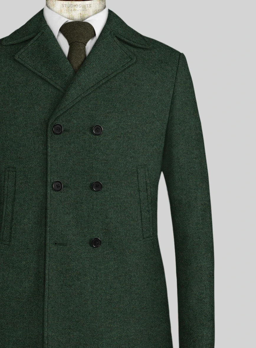 Bottle Green Herringbone Tweed Pea Coat 2 Bottle Green Herringbone Tweed Pea Coat - Image 2