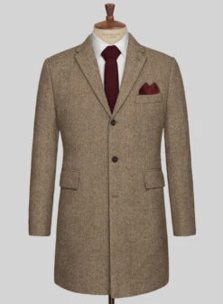 Irish Brown Herringbone Tweed Overcoat