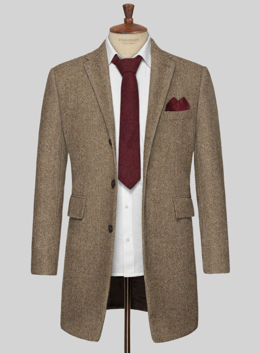 Irish Brown Herringbone Tweed Overcoat 2 Irish Brown Herringbone Tweed Overcoat - Image 2