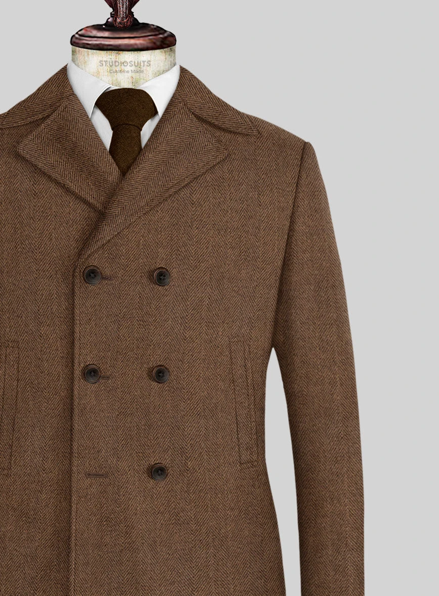 Naples Wide Herringbone Tan Tweed Pea Coat 2 Naples Wide Herringbone Tan Tweed Pea Coat - Image 2