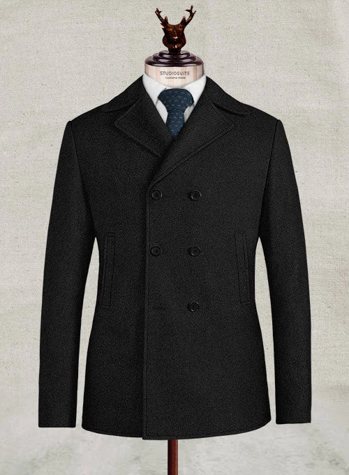 Black Heavy Tweed Pea Coat 1 Black Heavy Tweed Pea Coat
