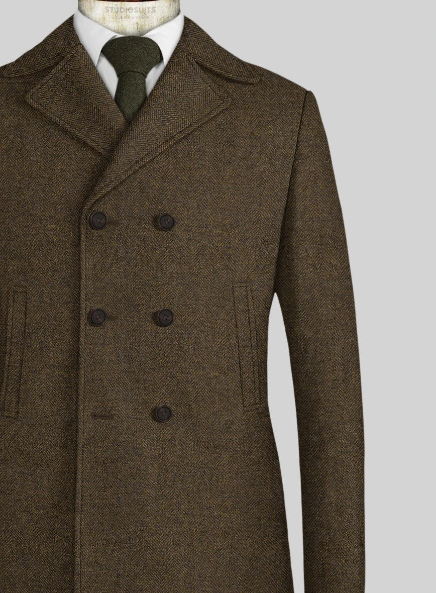 Bottle Brown Herringbone Tweed Pea Coat 2 Bottle Brown Herringbone Tweed Pea Coat - Image 2