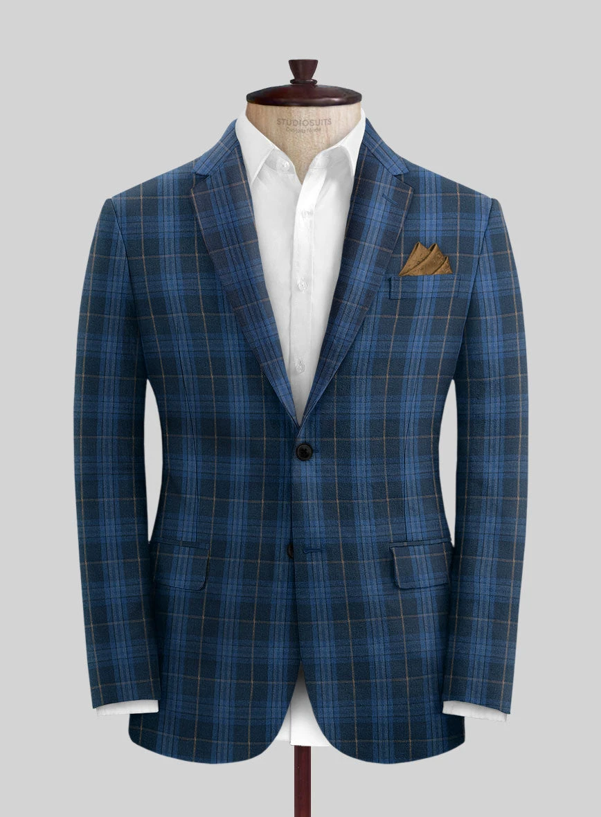 Campari Jet Blue Checks Linen Jacket 1 Campari Jet Blue Checks Linen Jacket