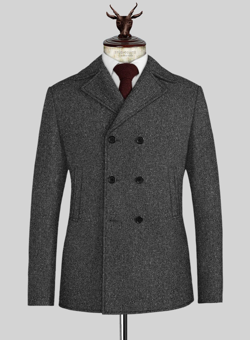 Charcoal Flecks Donegal Tweed Pea Coat 1 Charcoal Flecks Donegal Tweed Pea Coat