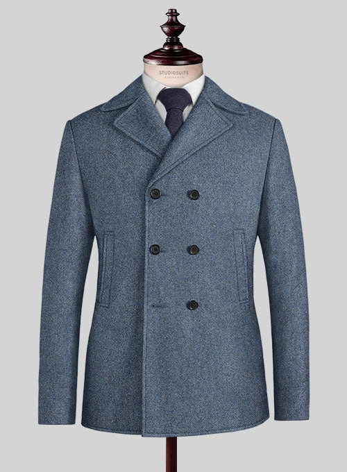 Classic Blue Denim Tweed Pea Coat 1 Classic Blue Denim Tweed Pea Coat