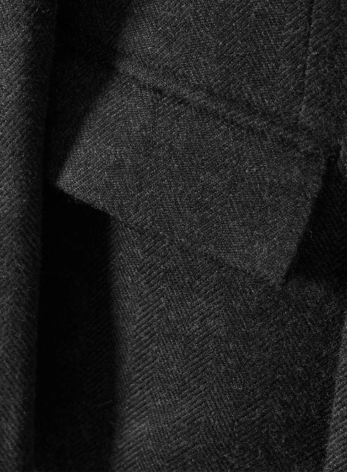 Charcoal Herringbone Tweed Double Breasted Overcoat II 3 Charcoal Herringbone Tweed Double Breasted Overcoat II - Image 3