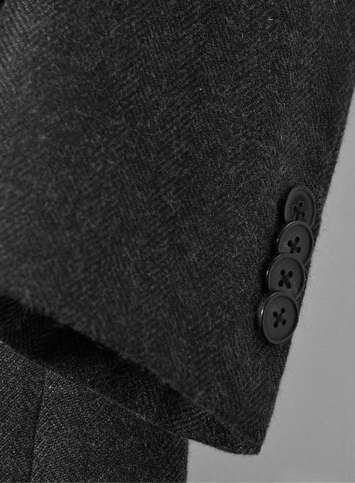 Charcoal Herringbone Tweed Double Breasted Overcoat II 5 Charcoal Herringbone Tweed Double Breasted Overcoat II - Image 5