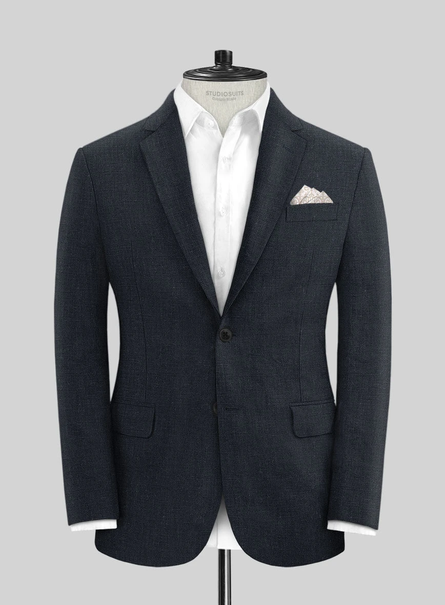 Dark Blue Pure Linen Suit 3 Dark Blue Pure Linen Suit - Image 3