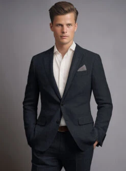 Dark Blue Pure Linen Suit 10 Dark Blue Pure Linen Suit -Tiano Suits Shop darkbluepurelinensuitlook 3