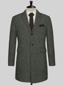 Dark Olive Flecks Donegal Tweed Overcoat