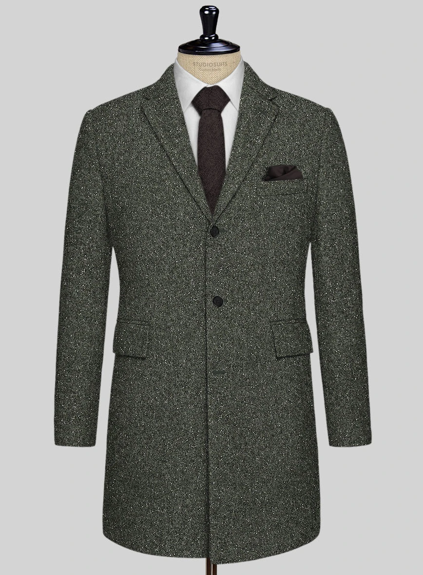 Dark Olive Flecks Donegal Tweed Overcoat 1 Dark Olive Flecks Donegal Tweed Overcoat