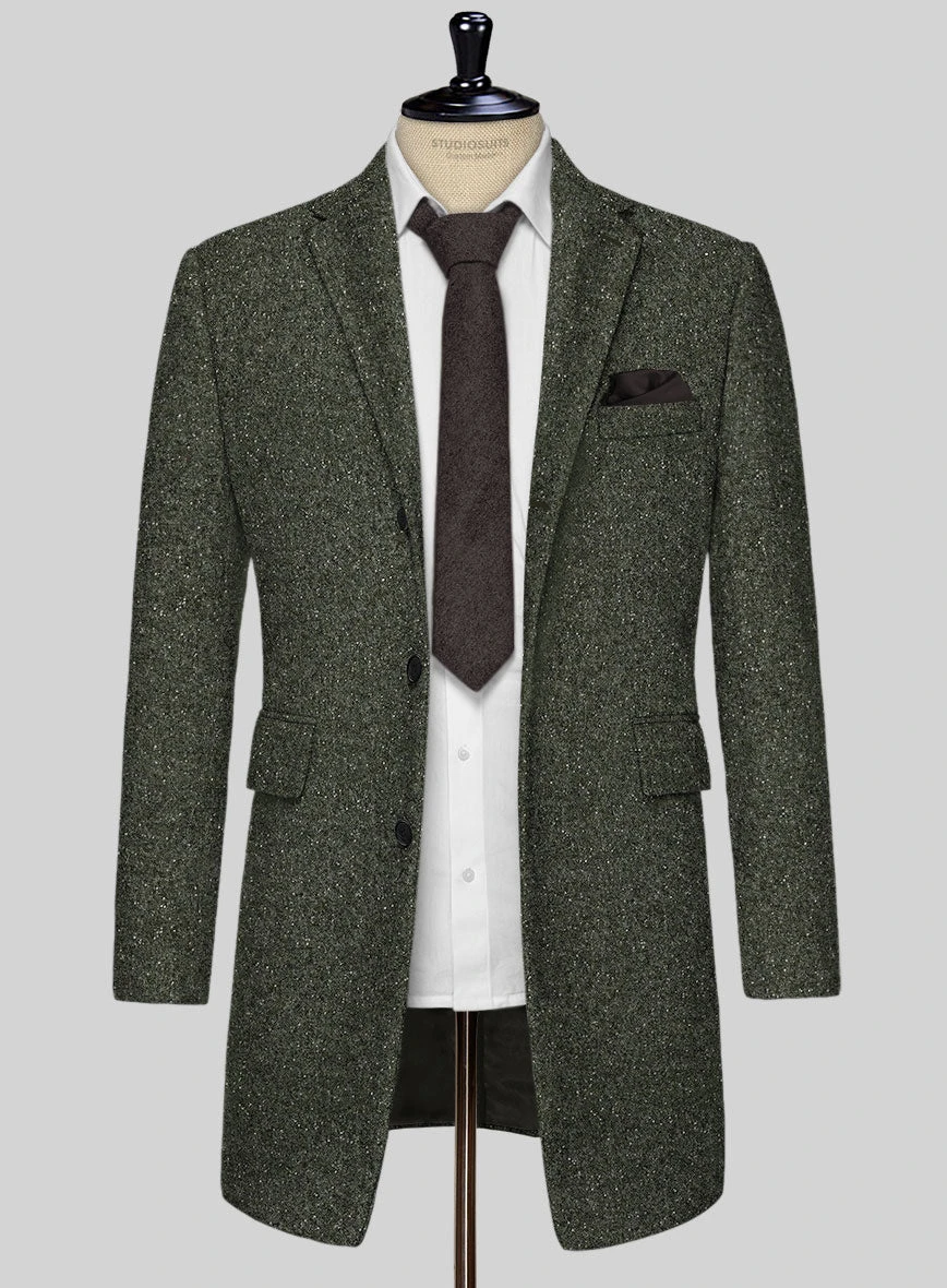 Dark Olive Flecks Donegal Tweed Overcoat 2 Dark Olive Flecks Donegal Tweed Overcoat - Image 2