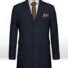 Deep Blue Herringbone Tweed Overcoat