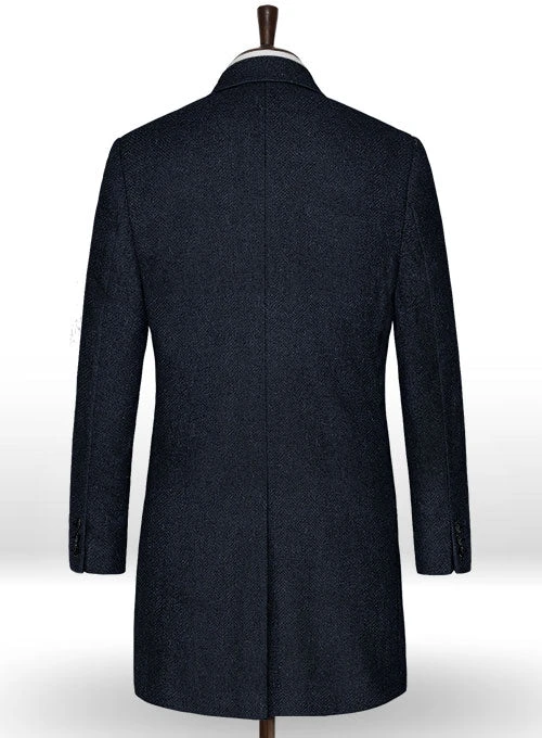 Deep Blue Herringbone Tweed Overcoat 2 Deep Blue Herringbone Tweed Overcoat - Image 2