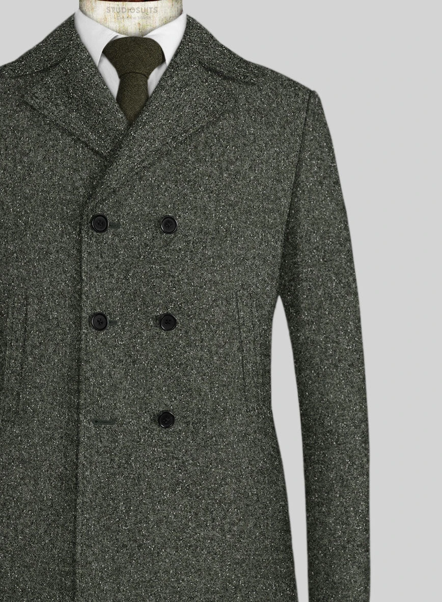 Dark Olive Flecks Donegal Tweed Pea Coat 2 Dark Olive Flecks Donegal Tweed Pea Coat - Image 2