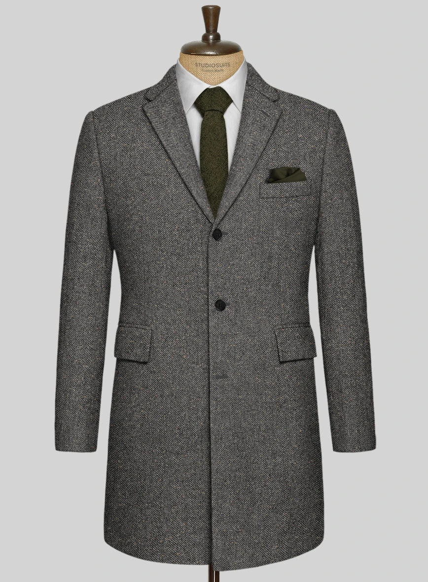 Gray Herringbone Flecks Donegal Tweed Overcoat 1 Gray Herringbone Flecks Donegal Tweed Overcoat