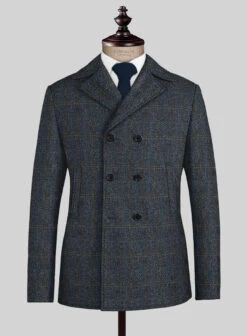 Harris Tweed Country Blue Pea Coat