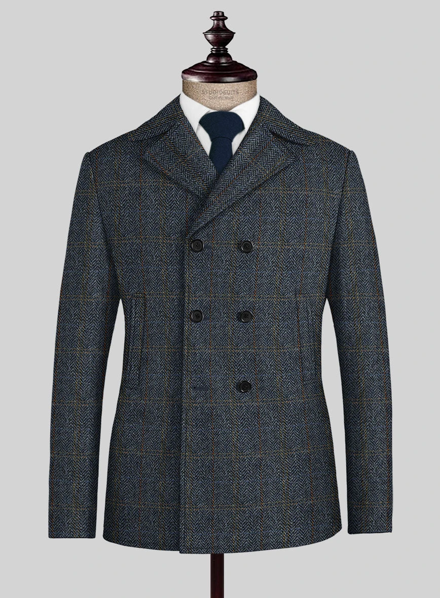 Harris Tweed Country Blue Pea Coat 1 Harris Tweed Country Blue Pea Coat