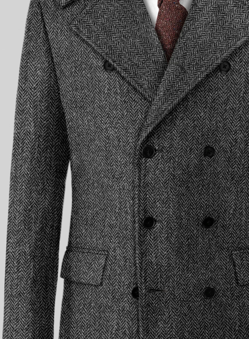 Harris Tweed Dark Gray Herringbone GQ Overcoat 2 Harris Tweed Dark Gray Herringbone GQ Overcoat - Image 2