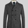 Harris Tweed Dark Gray Herringbone Pea Coat