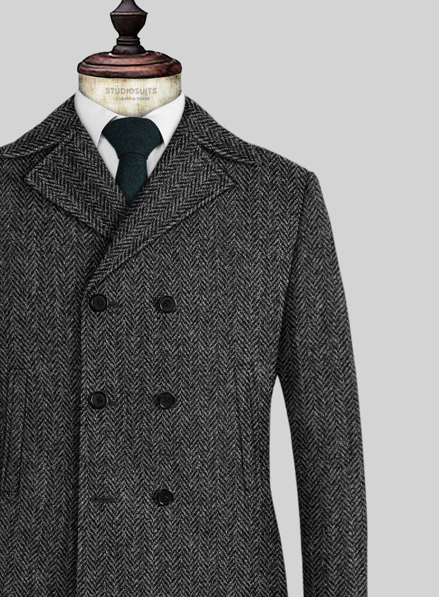 Harris Tweed Dark Gray Herringbone Pea Coat 2 Harris Tweed Dark Gray Herringbone Pea Coat - Image 2