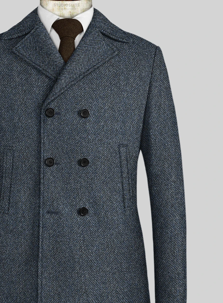 Harris Tweed Wide Herringbone Blue Pea Coat 2 Harris Tweed Wide Herringbone Blue Pea Coat - Image 2