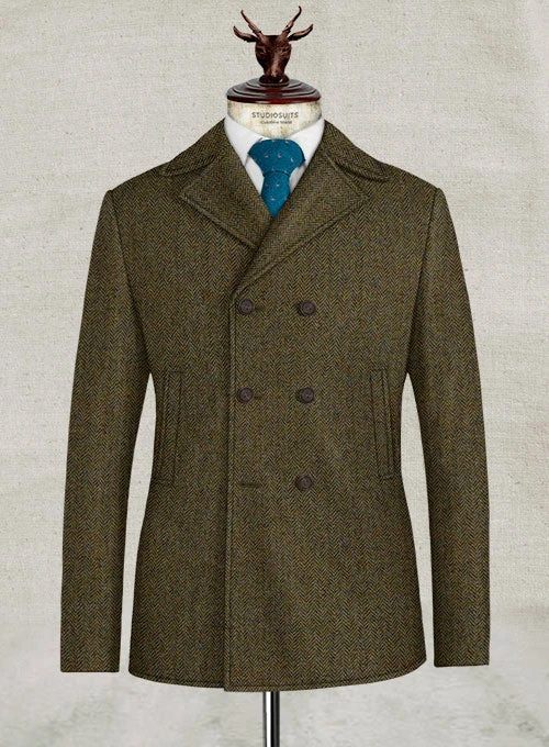 Harris Tweed Ridge Brown Herringbone Pea Coat 1 Harris Tweed Ridge Brown Herringbone Pea Coat