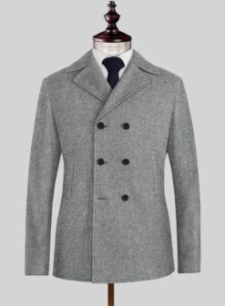 Highlander Light Gray Tweed Pea Coat