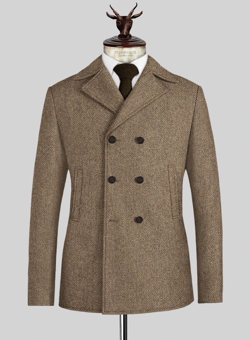 Irish Brown Herringbone Tweed Pea Coat 1 Irish Brown Herringbone Tweed Pea Coat