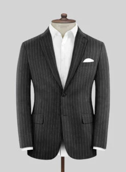 Italian Afito Dark Gray Chalkstripe Flannel Jacket