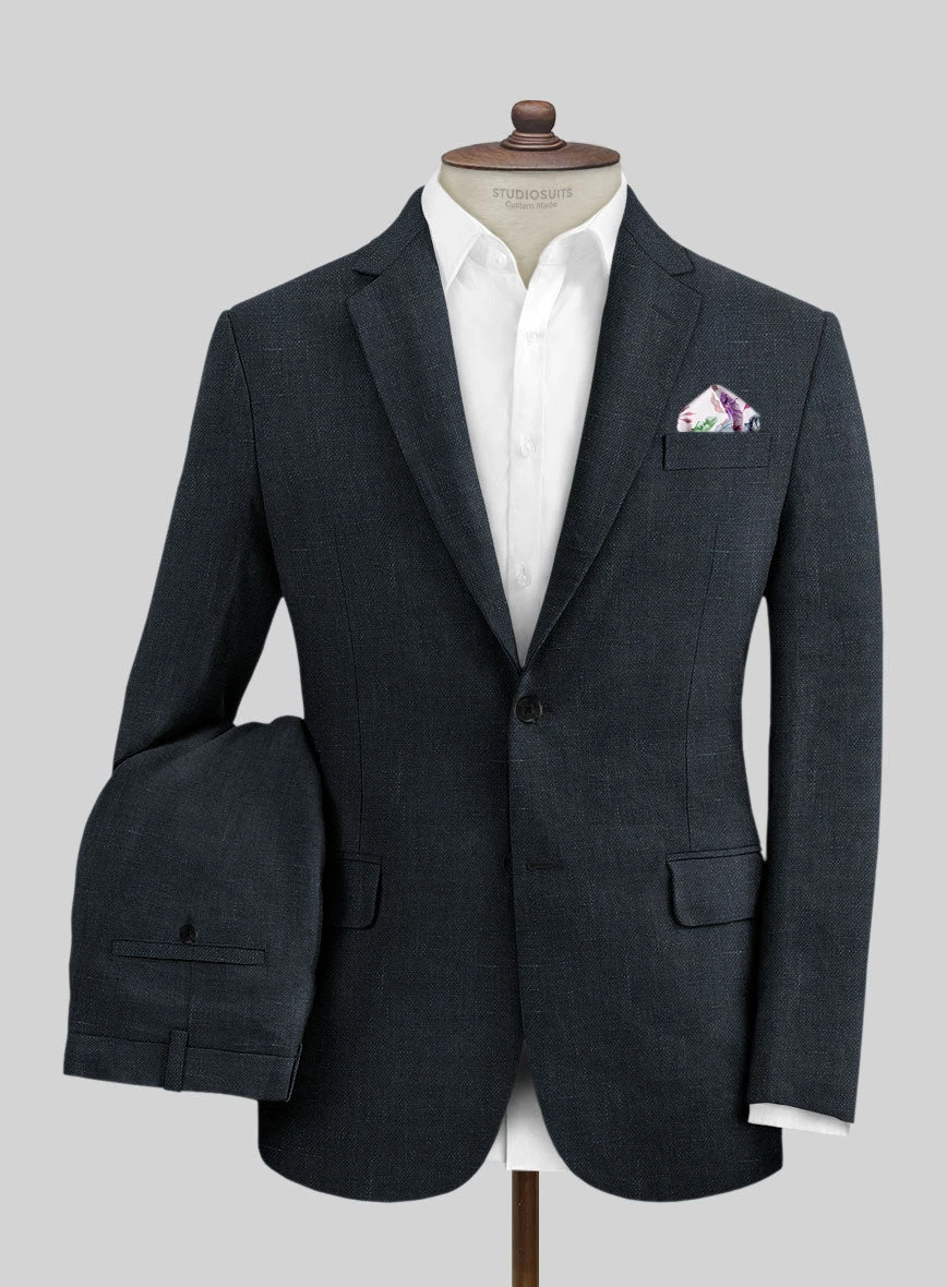 Italian Dark Blue Linen Suit 1 Italian Dark Blue Linen Suit