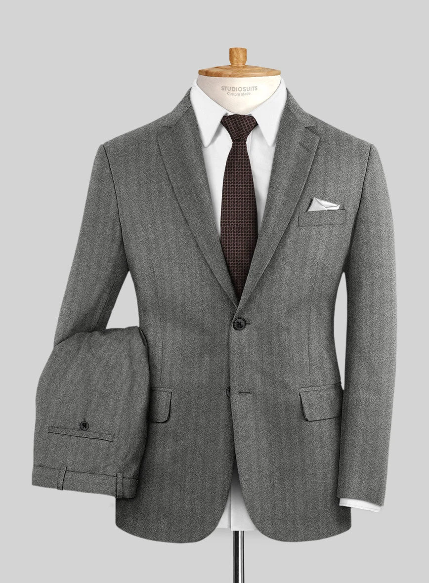 Italian Gray Herringbone Flannel Suit 1 Italian Gray Herringbone Flannel Suit