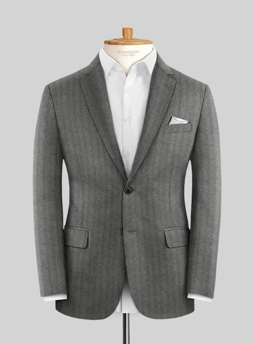Italian Gray Herringbone Flannel Suit 3 Italian Gray Herringbone Flannel Suit - Image 3