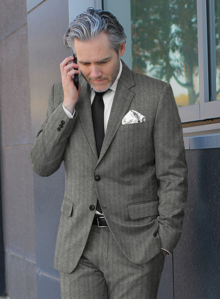 Italian Gray Herringbone Flannel Suit 4 Italian Gray Herringbone Flannel Suit - Image 4