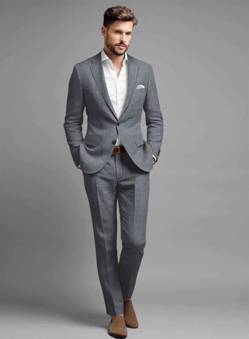 Italian Khyber Gray Blue Linen Suit 2 Italian Khyber Gray Blue Linen Suit - Image 2