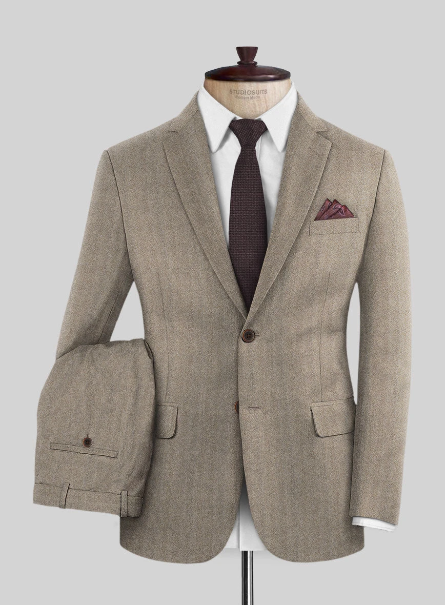 Italian Light Brown Herringbone Flannel Suit 1 Italian Light Brown Herringbone Flannel Suit