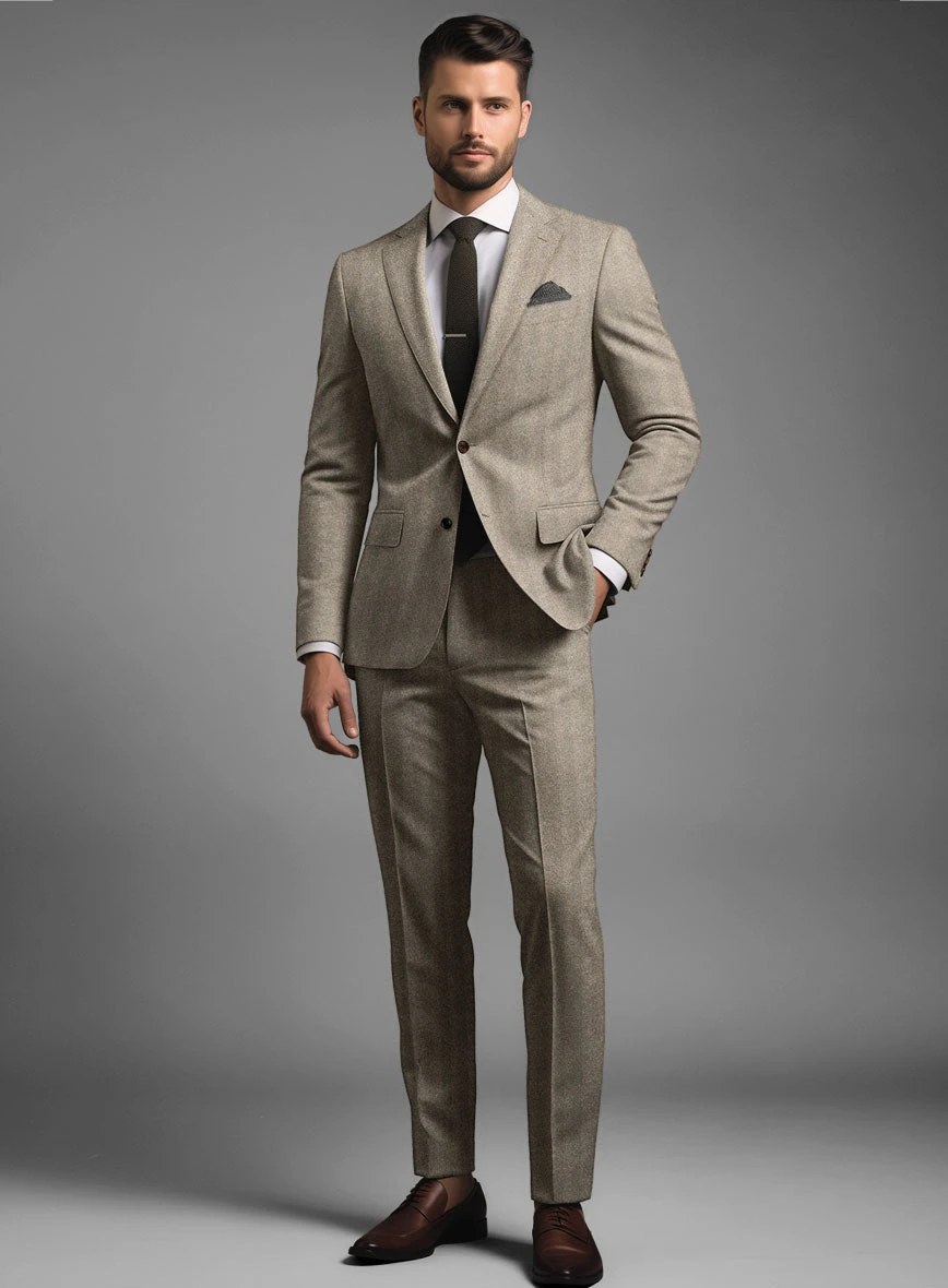Italian Light Brown Herringbone Flannel Suit 2 Italian Light Brown Herringbone Flannel Suit - Image 2