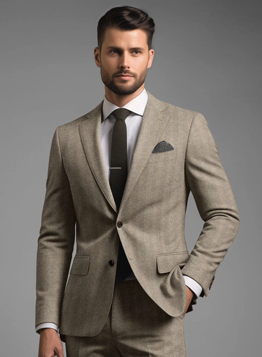 Italian Light Brown Herringbone Flannel Suit 3 Italian Light Brown Herringbone Flannel Suit - Image 3