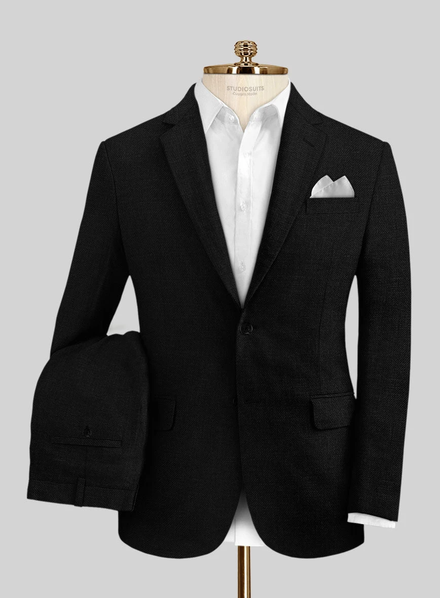 Italian Linen Cavalry Black Suit 1 Italian Linen Cavalry Black Suit