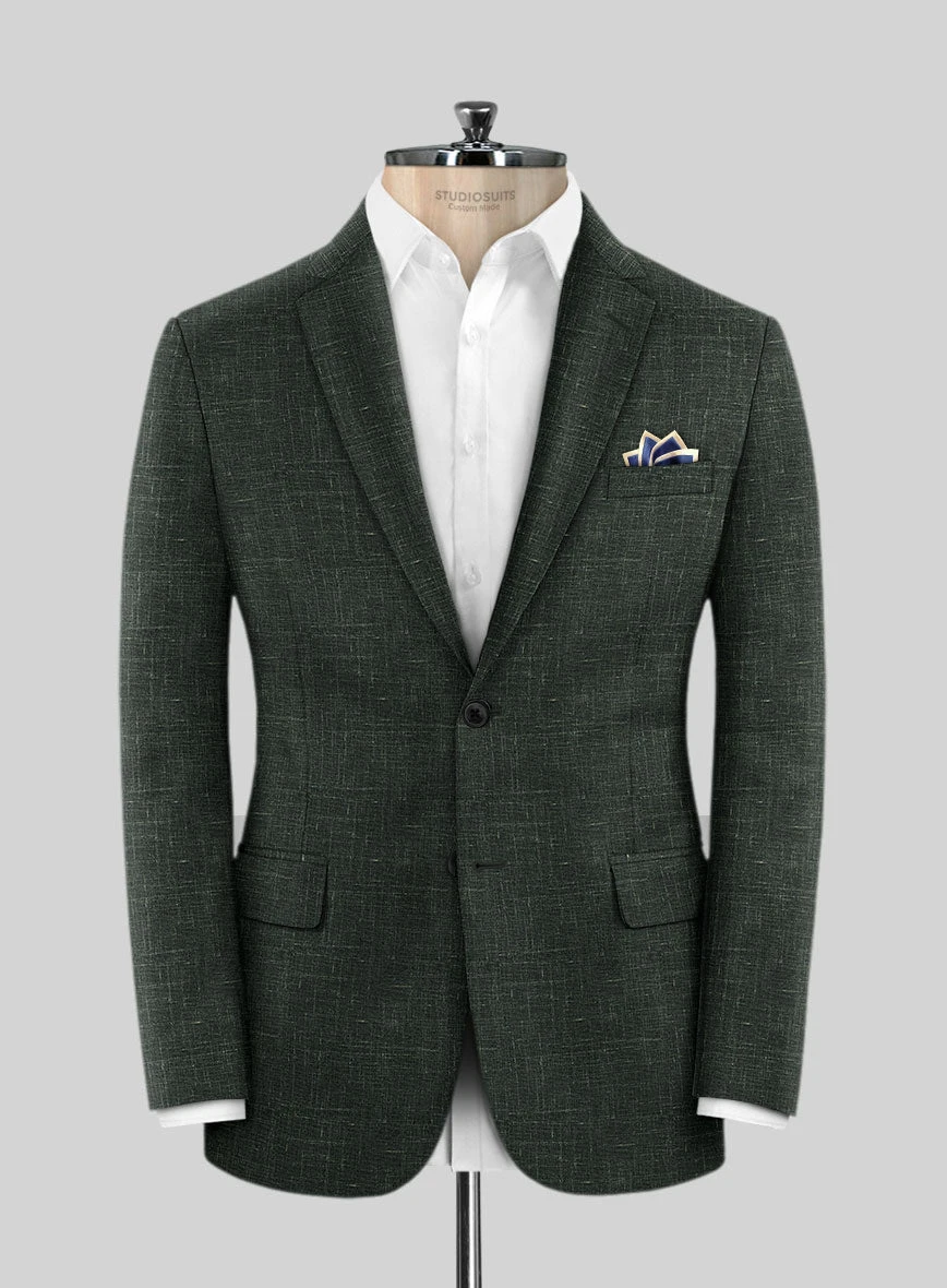 Italian Murano Bottle Green Wool Linen Jacket 1 Italian Murano Bottle Green Wool Linen Jacket