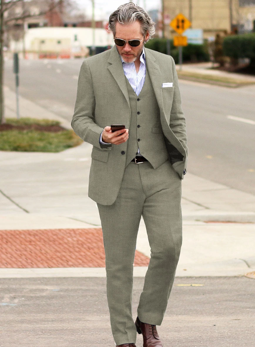 Italian Muted Green Linen Suit 2 Italian Muted Green Linen Suit - Image 2