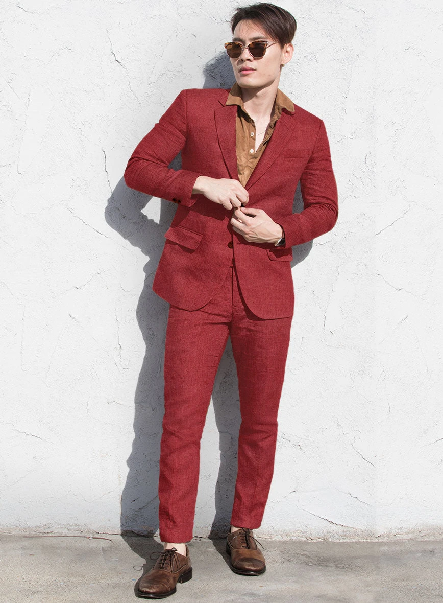 Italian Prato Burgundy Linen Suit 2 Italian Prato Burgundy Linen Suit - Image 2