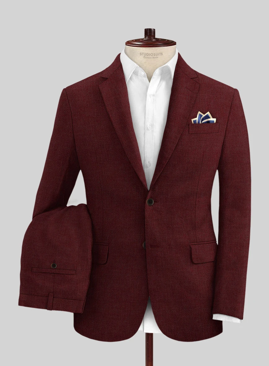 Italian Prato Maroon Linen Suit 1 Italian Prato Maroon Linen Suit