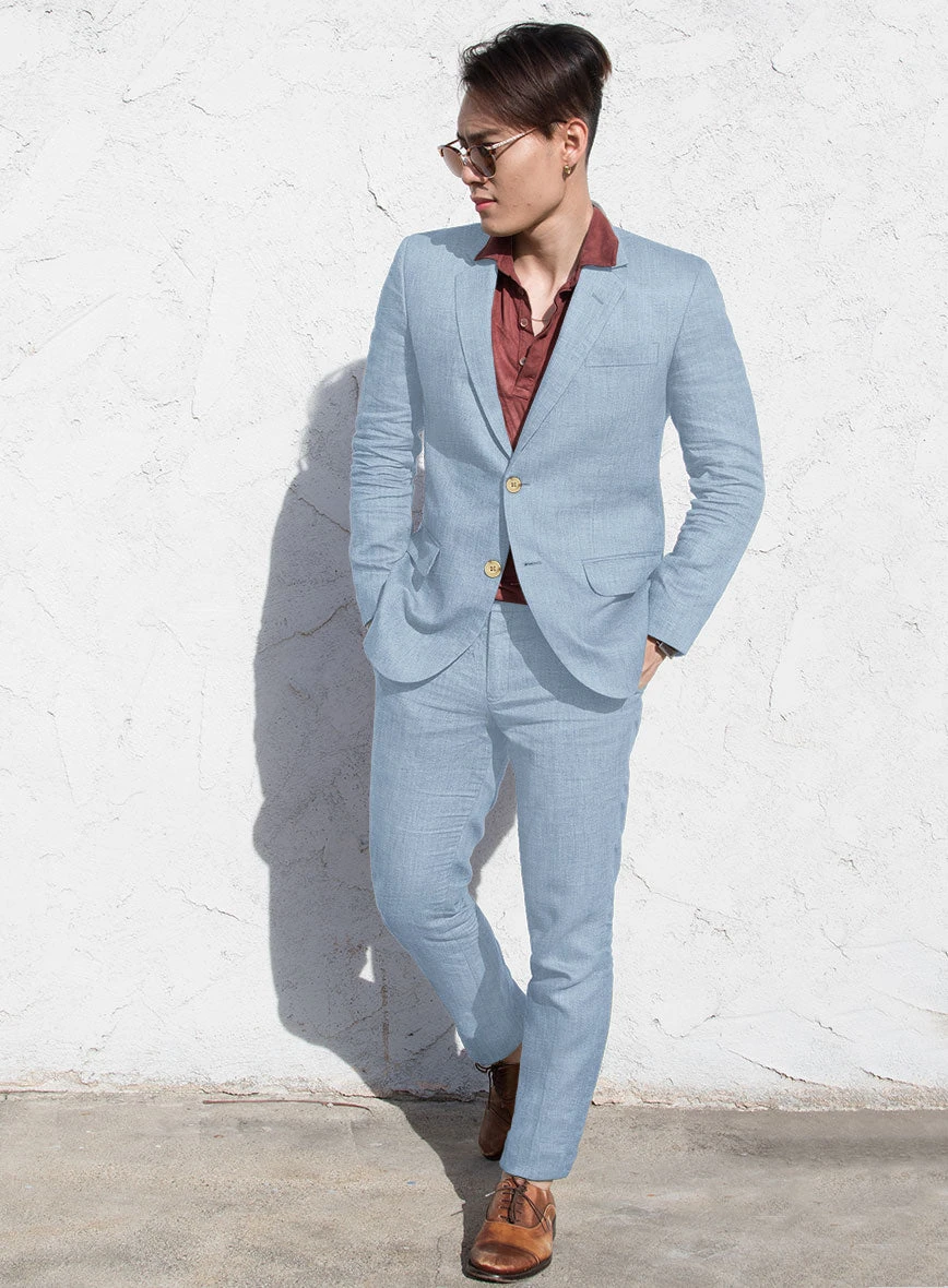 Italian Prato Powder Blue Linen Suit 2 Italian Prato Powder Blue Linen Suit - Image 2