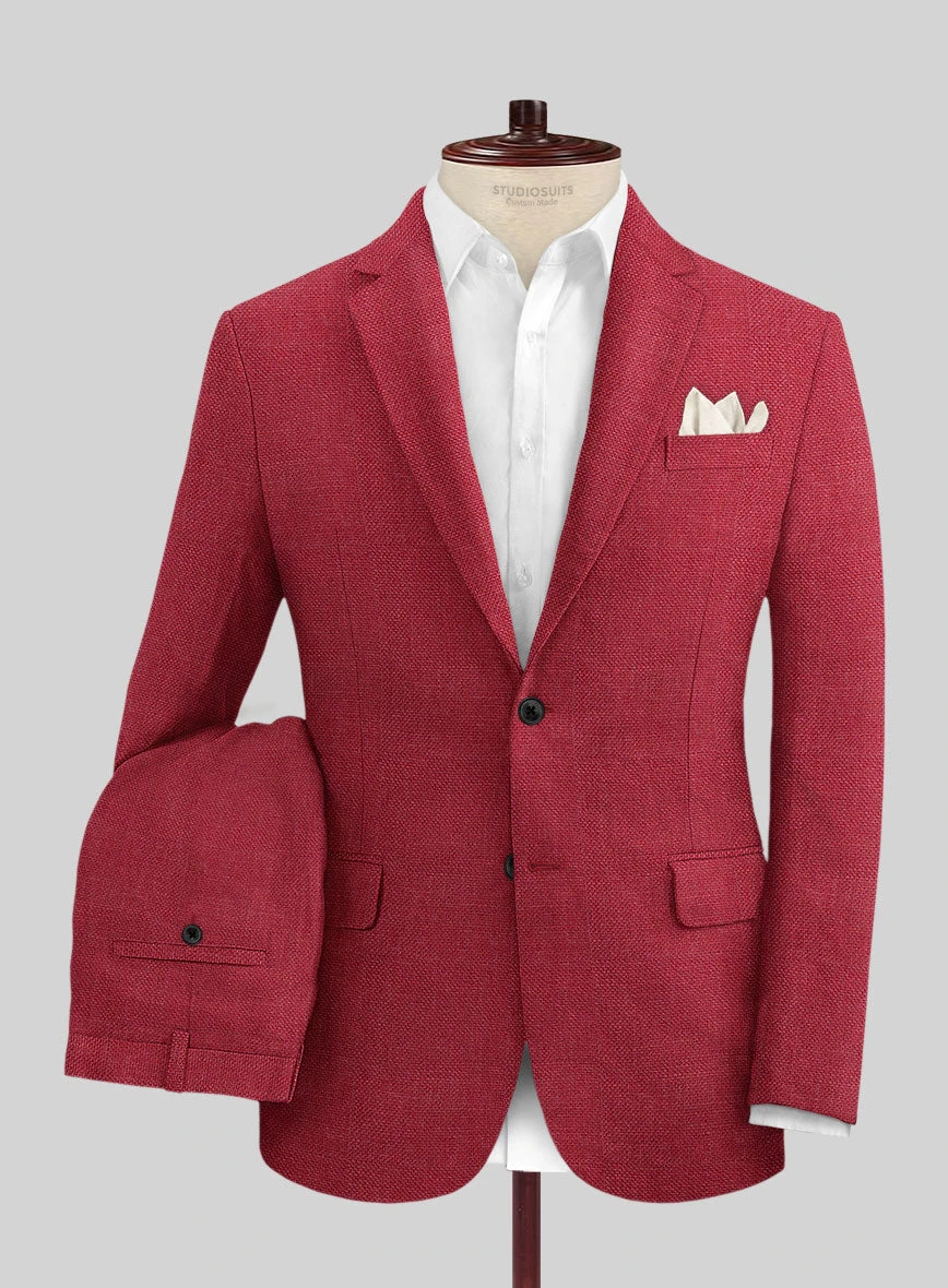 Italian Prato Red Dobby Linen Suit 1 Italian Prato Red Dobby Linen Suit