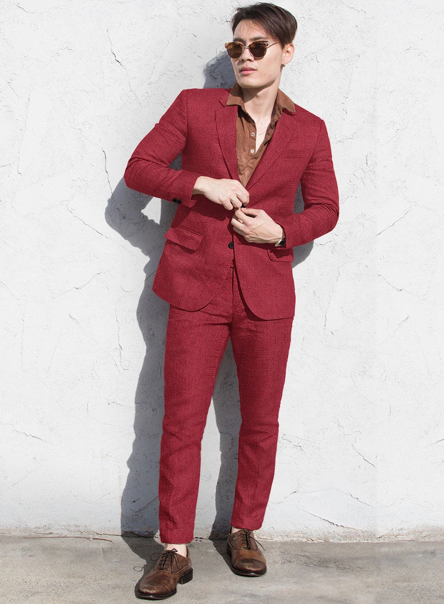 Italian Prato Red Dobby Linen Suit 2 Italian Prato Red Dobby Linen Suit - Image 2