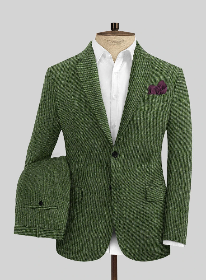 Italian Prato Sharkskin Green Linen Suit 1 Italian Prato Sharkskin Green Linen Suit